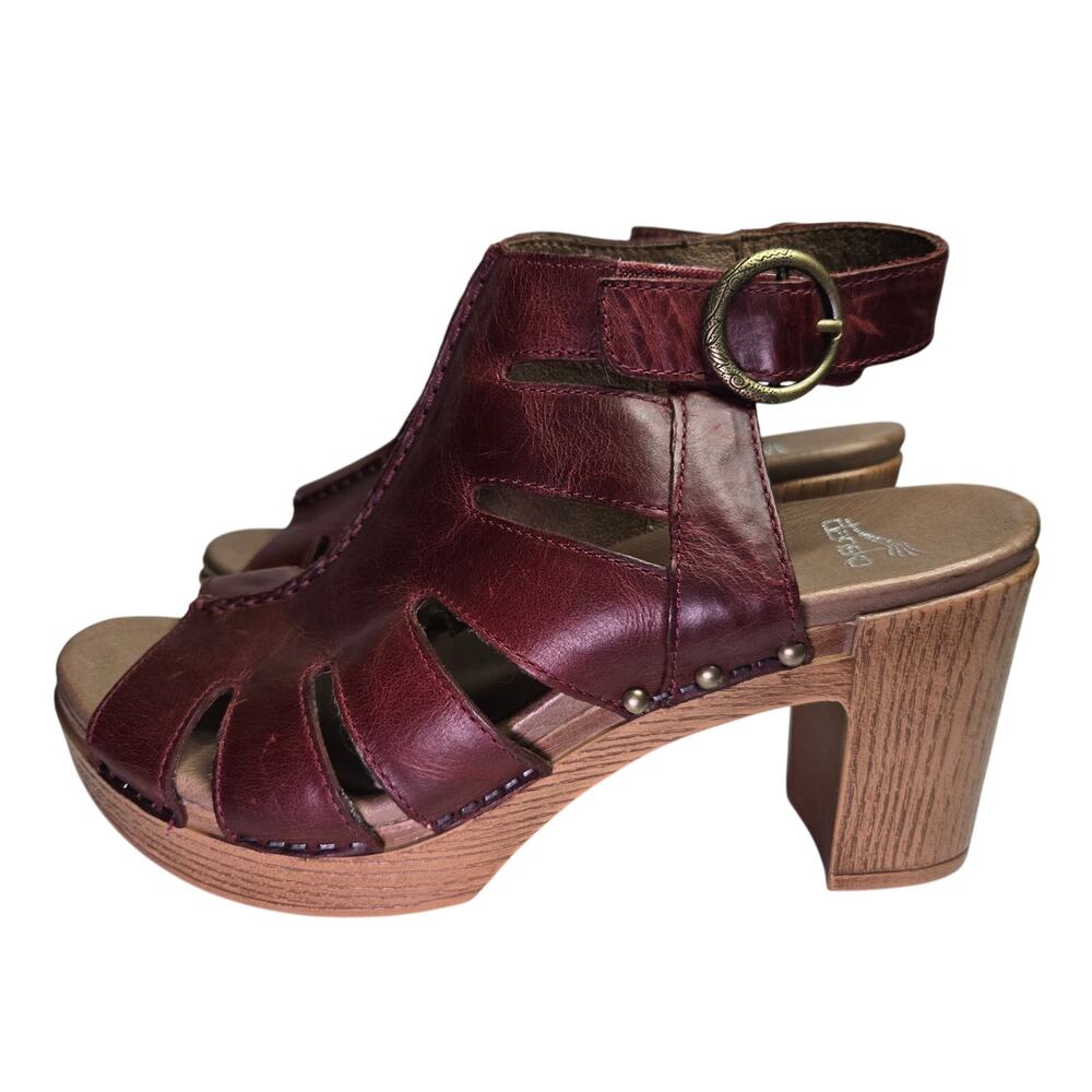 New Dansko Women Demetra Ruby Leather Cutout Chunky Platform Heel Sandals 8.5 - Picture 4 of 11